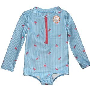 Toddler Girls' Long Sleeve Swimsuit with pink Flamingos